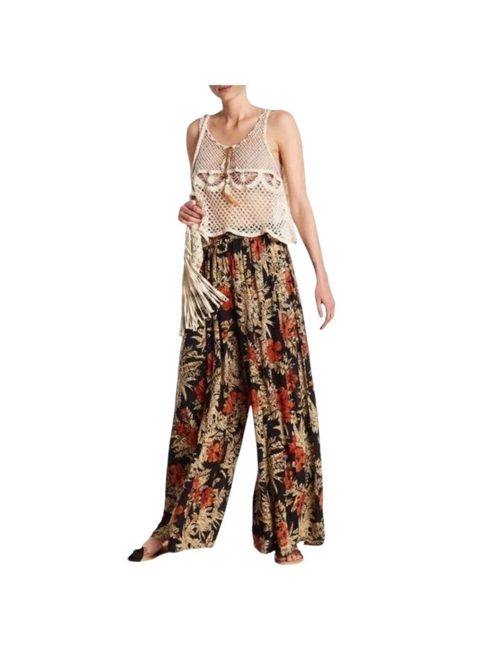 Raga Island Fever Floral Wide Leg Boho Pants Sz S